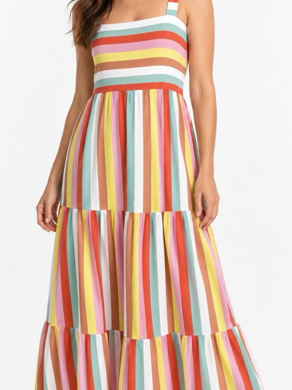J. Crew Multi-Stripe Tiered Maxi Dress Large 100% Cotton
